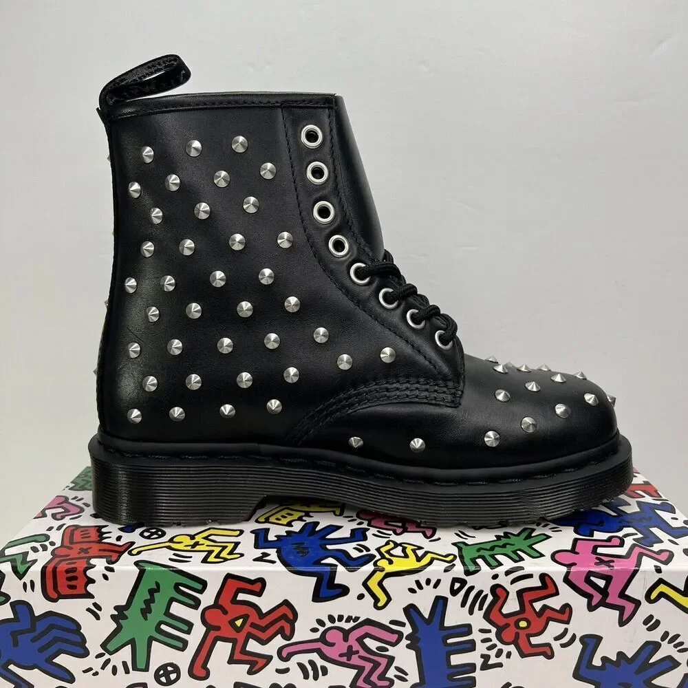 Dr. Martens 1460 Boots Wanama Studded Doc Black NEW Dr Mens Size 4 Womens Size 5